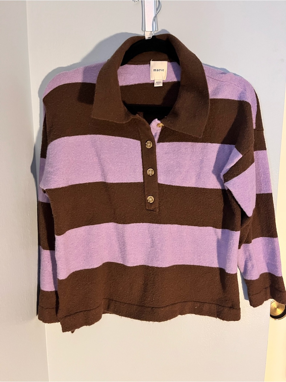 Maeve Lavender and Brown Striped Polo Sweater